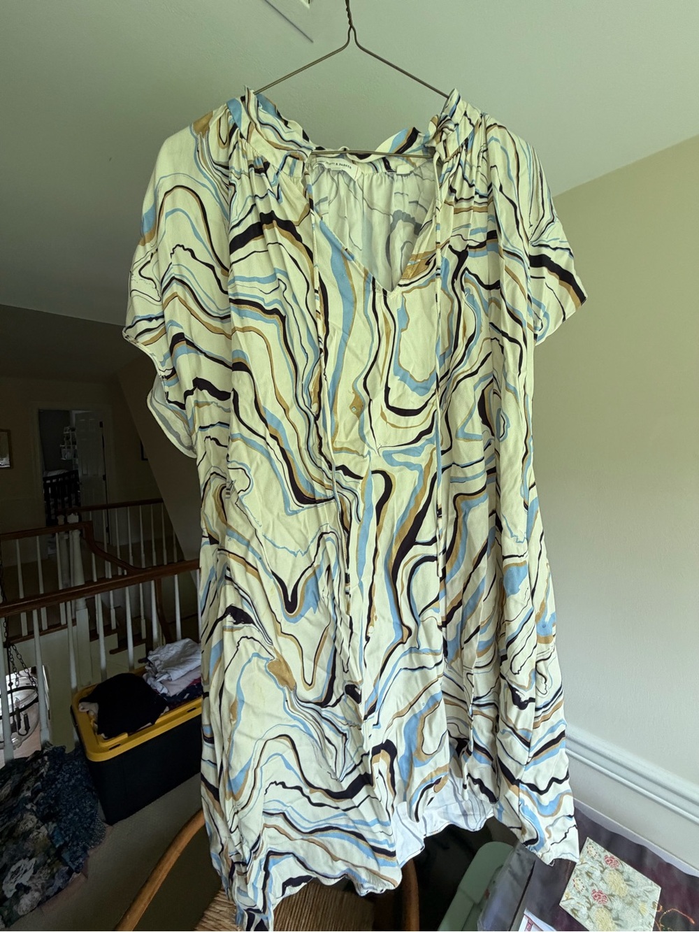 Chinti & Parker Short-Sleeve Abstract Swirl Tunic in Cream, Blue, Brown